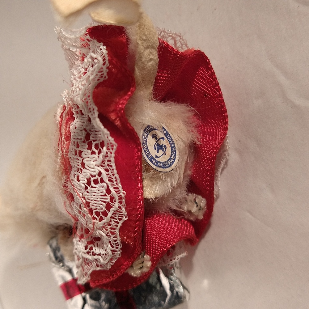 Original Fur Toy Mouse West Germany Miniature Red Eyes Christmas Gift Skirt - Picture 5 of 5